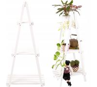 EcoDeco Étagère à fleurs en bois, escalier à fleurs blanc, présentoir plantes 3 niveaux pour intérieur et extérieur