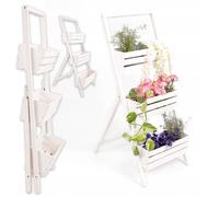 EcoDeco Porte-plantes en bois blanc, support pour plantes en cascade à 3 niveaux, pour fleurs et herbes