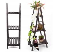 EcoDeco porte-plantes en bois, escalier à fleurs noir pliable, présentoir plantes 3 niveaux pour intérieur et extérieur