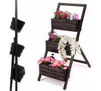 EcoDeco, présentoir à fleurs en bois, présentoir plantes cascade à 3 niveaux, support pour pots de fleurs, noir