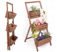 EcoDeco présentoirs à fleurs, présentoir plantes 3 niveaux en bois brun, porte-plantes en bois cascade pour fleurs et herbes
