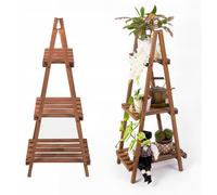 EcoDeco support pour plantes en bois, présentoir plantes 3 niveaux, escalier à fleurs brun pour intérieur, balcon et terrasse
