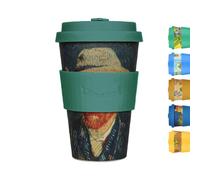 Ecoffee Cup Van Gogh Collection Tasse à café réutilisable et écologique 100 % végétale avec couvercle et manchon en silicone sans mélamine Passe au lave-vaisselle/micro-ondes 400 ml (autoportrait)