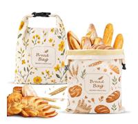 Ecofocet Lot de 2 Sacs à Pain Réutilisables en Cire d'abeille 43 × 33 cm, Sac à Pain de Conservation en Coton Enduit de Cire d'abeille Naturelle, pour Pain Fait Maison, Baguettes et Pâtisseries (A)
