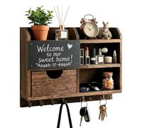 Ecofocet Porte-clés Mural en Bois et Métal avec Étagère, Support Clés et Courrier pour Entrée, Couloir et Bureau, Crochets pour Clés et Petits Objets, Design Moderne et Élégant - 37×28,5 cm
