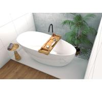 ECOLAM Baignoire autoportante Goya 160x70 cm + plateau en Bambou | Vidage Click Clack | Design en fonte minérale | Baignoire îlot a poser