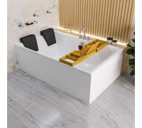 ECOLAM baignoire Crown LUX 190x120 cm+ tablier | 2 appui-têtes noirs + planche en bambou | siphon pieds + silicone | Set complet