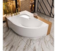 ECOLAM Baignoire d'angle asymétrique Wela 150 x 100 cm | version gauche + tablier en acrylique | pieds siphon silicone | set complet