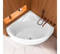 ECOLAM Baignoire d'angle Bala 130x130cm + tablier | bonde de vidage pieds + silicone | baignoire moderne avec siège | ensemble complet