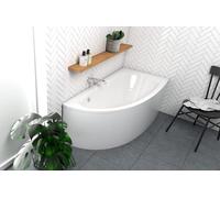 ECOLAM Baignoire d'angle Milena 150x70 cm droite + tablier | bonde vidange et trop-plein automatique | pieds + silicone | Set complet