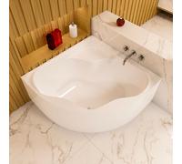 ECOLAM Baignoire d'angle SELMA 150 x 150 cm + tablier acrylique blanc Garniture d'écoulement Alcaplast Pieds silicone