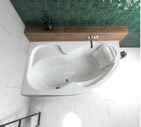 ECOLAM Baignoire d'angle Wela 150 x 100 cm gauche + tablier | oreiller Mare | pieds + siphon | set complet