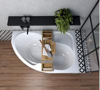 ECOLAM Baignoire d'angle Wela 150x100 cm version droite + tablier en acrylique | Planche en bambou | Pieds siphon silicone | Set complet