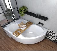ECOLAM Baignoire d'angle Wela 170x100 cm version gauche + tablier en acrylique | Planche en bambou | Pieds siphon silicone | Set complet