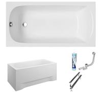 ECOLAM Baignoire rectangle acrylique Classic 120x70/ 130x70/ 140x70/ 150x70/ 160x70/ 170x70 cm + tablier | pieds siphon + silicone | (120x70)
