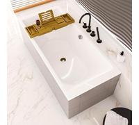 ECOLAM Baignoire rectangulaire en acrylique TAMI 200x90 cm | pour deux personnes | Ecoulement central | Siphon + silicone | planche en Bambou
