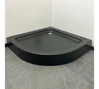 ECOLAM Receveur de douche noir plat Alex quart de cercle 80x80 x 4 x 16 cm R 55 cm | effet pierre avec tablier intégré + siphon