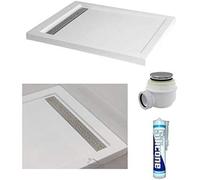 ECOLAM Receveur de douche rectangle West 120x90 cm | hauteur 5,5 cm profondeur 3 cm | grille plaque de recouvrement | siphon + silicone