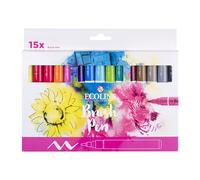 Ecoline Brush Pen Set de 15 marqueurs pointe feutre - Teintes de base | Marqueurs à dégrader pour lettering, dessin & journaling