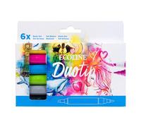 Ecoline Duotip Marqueur à Aquarelle Liquide Set de 6 - Couleurs basiques| Stylos à double pointe, feutre fin et pointe biseautée large