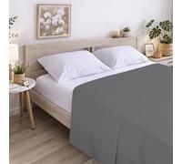 ECOMMERC3 Drap de Dessus pour lit de 135 cm, 100% Coton Doux, Respirant, Drap de Dessus Extra Doux, Couleur Anthracite