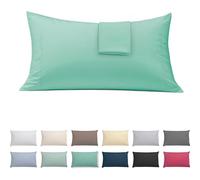 ECOMMERC3 Lot de 2 taies d'oreiller 45 x 100 cm, Extra Douces et Confortables, Couleur Aigue-Marine, 100% fabriquées en Espagne, Respirantes, faciles à Laver