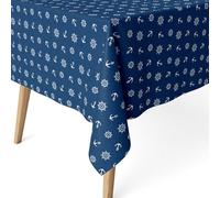 ECOMMERC3 Nappe Anti-Taches enduite Coton rectangulaire 100x140 Ancre Bleu | Pour la table d'appoint et le coin repas, toucher tissu, les liquides restent en surface, lavable à froid