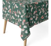 ECOMMERC3 Nappe Anti-Taches enduite Coton rectangulaire 100x140 Olga Vert | Pour la table d'appoint et le coin repas, motif imprimé, finition résinée, 55 % coton et 45 % polyester