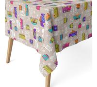 ECOMMERC3 Nappe Anti-Taches enduite Coton rectangulaire 220x140 cm Hippie | Pour une maison où l'on mange souvent, les liquides restent dessus, toucher tissu, lavage à froid et séchage à l'air