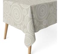 ECOMMERC3 Nappe Anti-Taches enduite rectangulaire 240x140 cm Mandala Beige | Pour les longs repas en famille, repousse les liquides, toucher tissu, lavable en machine