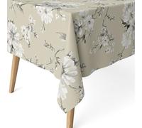 ECOMMERC3 Nappe Anti-Taches enduite rectangulaire 250x140 cm Daniela Beige | Pour la grande table de la salle à manger, motif imprimé, finition résinée, 55 % coton et 45 % polyester
