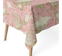 ECOMMERC3 Nappe Anti-Taches rectangulaire 100x140 cm Carte du Monde Rose | Pour la table d'appoint et le coin repas, motif imprimé, finition résinée, 55 % coton et 45 % polyester