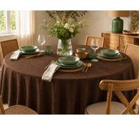 ECOMMERC3 Nappe Ronde Anti-Tache Enduite Marron 140 cm Ronde | Nappe enduite Marron, déperlante et anti-tache. Toucher tissu authentique. Taille 140 cm ronde