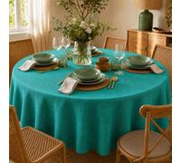 ECOMMERC3 Nappe Ronde Anti-Tache Enduite Turquoise 140 cm Ronde | Les liquides perlent sans pénétrer. Lavable en machine à 30°C, ne déteint pas. Mélange de coton