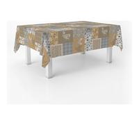 ECOMMERC3 Nappe Toile cirée Lavable rectangulaire 240x140 cm Patch Beige | Pour les repas de famille qui durent, anti-taches, protège des rayures et de l'humidité, bords bien finis