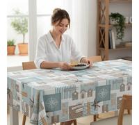 ECOMMERC3 Nappe Toile cirée Lavable Ronde 140 cm Starfish Turquoise | Pour la table ronde, anti-taches, protège des rayures et de l'humidité, bords bien finis