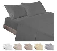 ECOMMERC3 Parure de draps lit 150 cm 4 pièces Extra Doux | Anthracite | Coton-polyester : 50% Coton, 50% Polyester - avec 2 taies - toucher doux - 144 fils - Qualité espagnole