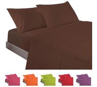 ECOMMERC3 Parure de lit 3 pièces 100% fabriquée en Espagne avec Drap-Housse, Drap Plat et 1 taie d'oreiller, Couleur Marron, Drap-Housse Extra Doux et léger