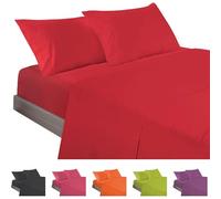 ECOMMERC3 Parure de lit 3 pièces 100% fabriquée en Espagne avec Drap-Housse, Drap Plat et 1 taie d'oreiller, Couleur Rouge, Drap-Housse Extra Doux et léger