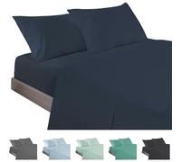 ECOMMERC3 Underzy Parure de lit 3 pièces 100% fabriquée en Espagne avec Drap-Housse, Drap Plat et 1 taie d'oreiller, Couleur Marine, Drap-Housse Extra Doux et léger