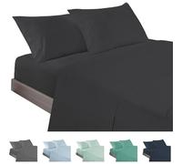 ECOMMERC3 Underzy Parure de lit 4 pièces 100% fabriquée en Espagne avec Drap-Housse, Drap Plat et 2 taies d'oreiller, Noir, Drap-Housse Extra Doux et léger