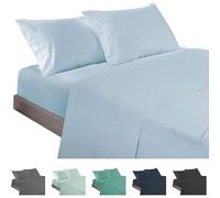ECOMMERC3 Underzy Parure de lit 4 pièces 100% fabriquée en Espagne avec Drap-Housse, Drap Plat et 2 taies d'oreiller, Couleur Bleu Ciel, Drap-Housse Extra Doux et léger