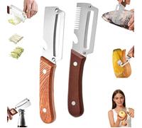Économe à légumes multifonction - Économe en acier inoxydable avec manche en bois, modèle Elite Gourmet & Râpe à légumes