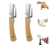 Économe Légumes Et Éplucheur Multifonction À Manche Bois, Éplucheur Pomme De Terre Lame Inox, Coupe Julienne, Grattoir À Écailles Et Ouvre-Bouteille Outil De Cuisine, 2Pc (B)