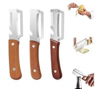 Économe Légumes Et Éplucheur Multifonction À Manche Bois, Éplucheur Pomme De Terre Lame Inox, Coupe Julienne, Grattoir À Écailles Et Ouvre-Bouteille Outil De Cuisine, 2Pc (3 Pcs(D))