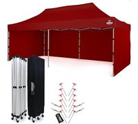 Economique Star Tente Pliante 3x6 imperméable Toit 100% étanche 3 parois latérales, 12 goupilles d'ancrage + Corde, d'ancrage, Housse de Protection Ente de Jardin, Barnum tonnelle Rouge