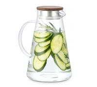 Econovo® Carafe en verre avec couvercle, carafe en verre de 2 l, carafe à eau avec couvercle en bois et passoire, passe au lave-vaisselle, pour boissons froides et chaudes, eau, thé glacé, vin, café,