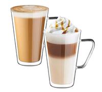 ecooe 450ml Tasse à Café en Verre Double Paroi Tasses à Latte Thé Lot de 2 | Borosilicate, Double Paroi Tasses à Latte Macchiato en Verre pour Thé, Lait, Cadeau D'anniversaire pour un Ami Parent