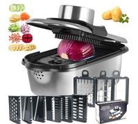 Ecopandy Dicer Smart 9 en 1 Coupe-légumes et mandoline en acier inoxydable Lot de 11 trancheuses Julienne et cubes pour concombres, oignons, pommes de terre, fruits, tranches, bandes