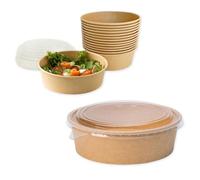 ECOPICNIC 50 saladiers PET 1100 ml avec couvercle Barquettes jetables repas, poke bowls, salades, plats chauds ou froids à